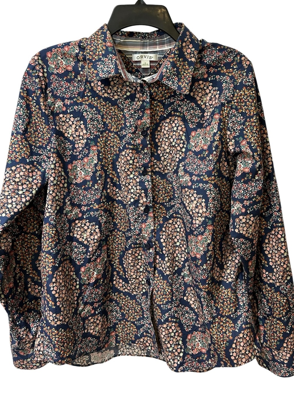 Orvis Navy Floral Paisley Button-Down Shirt size 14